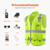 Safety Vest, 10 Pockets Yellow Safety Vest, High Visibility Zipper Front Safety Vest with Reflective Strips