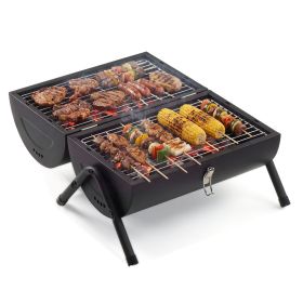 Portable Charcoal Grill Outdoor Stove, Two Side Carbon Griller for BBQ, Tabletop Barbecue Grill for Outdoor Camping Backyard Party, Black