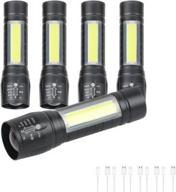 5 Pack Mini Small Pocket LED Flashlight USB-C Rechargeable High Lumens Bright Powerful EDC Flash Lights - Aluminum Handheld Flashlight Bulk for