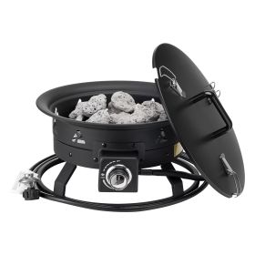 Propane Fire Pit, 19-Inch Diameter Outdoor Portable Gas Fire Pit with Cover & Lava Rocks, Adjustable Flame Height Camping Firepit for Heating