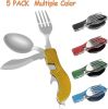 5 Pack Camping Utensils, 4-in-1 Portable Stainless Steel Cutlery with Fork, Spoon, Knife, and Bottle Opener - Lightweight, Detachable