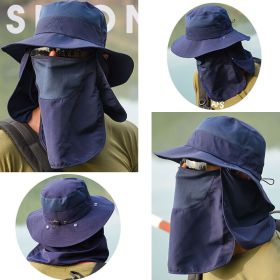 Wide Brim Sun Hat UV Protection Bucket Cap For Hiking Camping Fishing Safari Men (Hat Color: Navy Blue (3 In 1))
