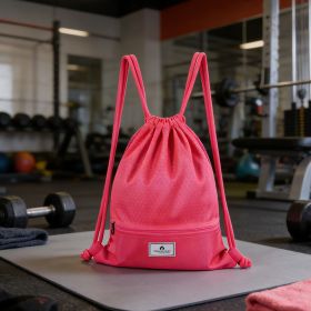 Drawstring Backpack String Bag Foldable Sports Sack with Zipper Pocket (Main Color: Pink, Main Material: Polyester)