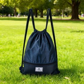 Drawstring Backpack String Bag Foldable Sports Sack with Zipper Pocket (Main Color: Dark Blue, Main Material: Polyester)