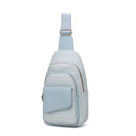 MKF Collection Kace M Logo Printed Vegan Leather Women Sling Bag by Mia k (Color: Light Blue, material: Vegan Leather)